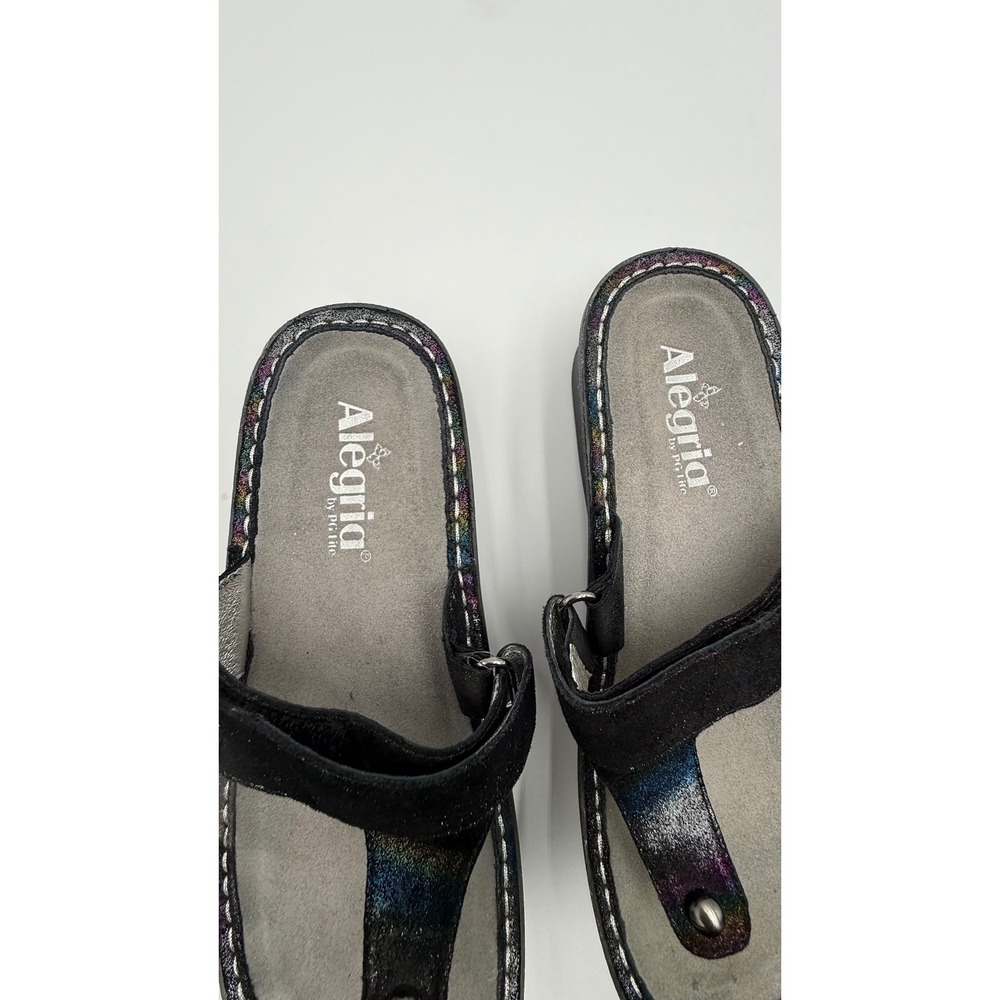 Alegria Carina Rainbow Metallic Leather Thong Sandals Black Rhinestone Rose 38 - Picture 4 of 10